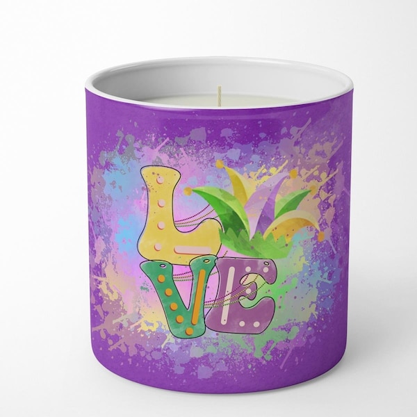 Carolines Treasures 3.75 x 3.25 in. Unisex Love Mardi Gras 10 oz Decorative Soy Candle WDK4650CDL - main